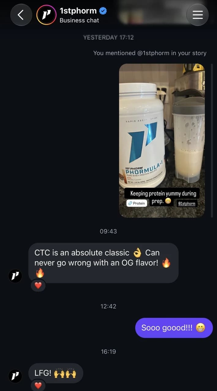 1st Phorm Instagram interaction screenshot